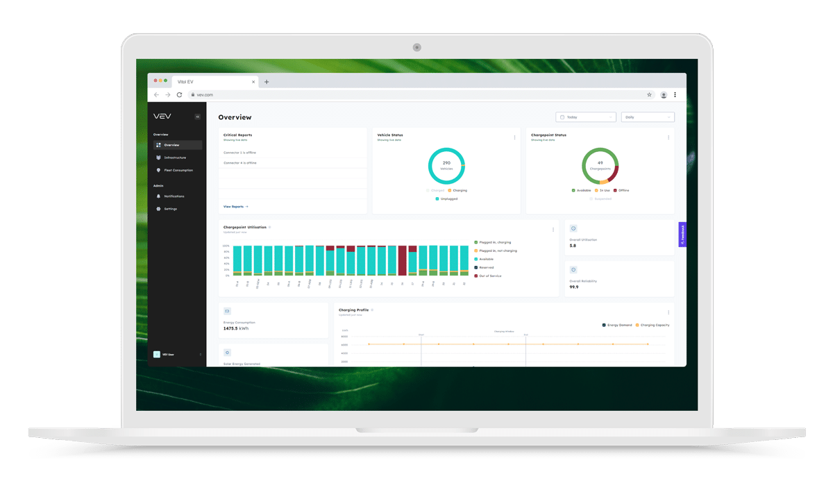 Manage and monitor operations and charging with VEV-IQ